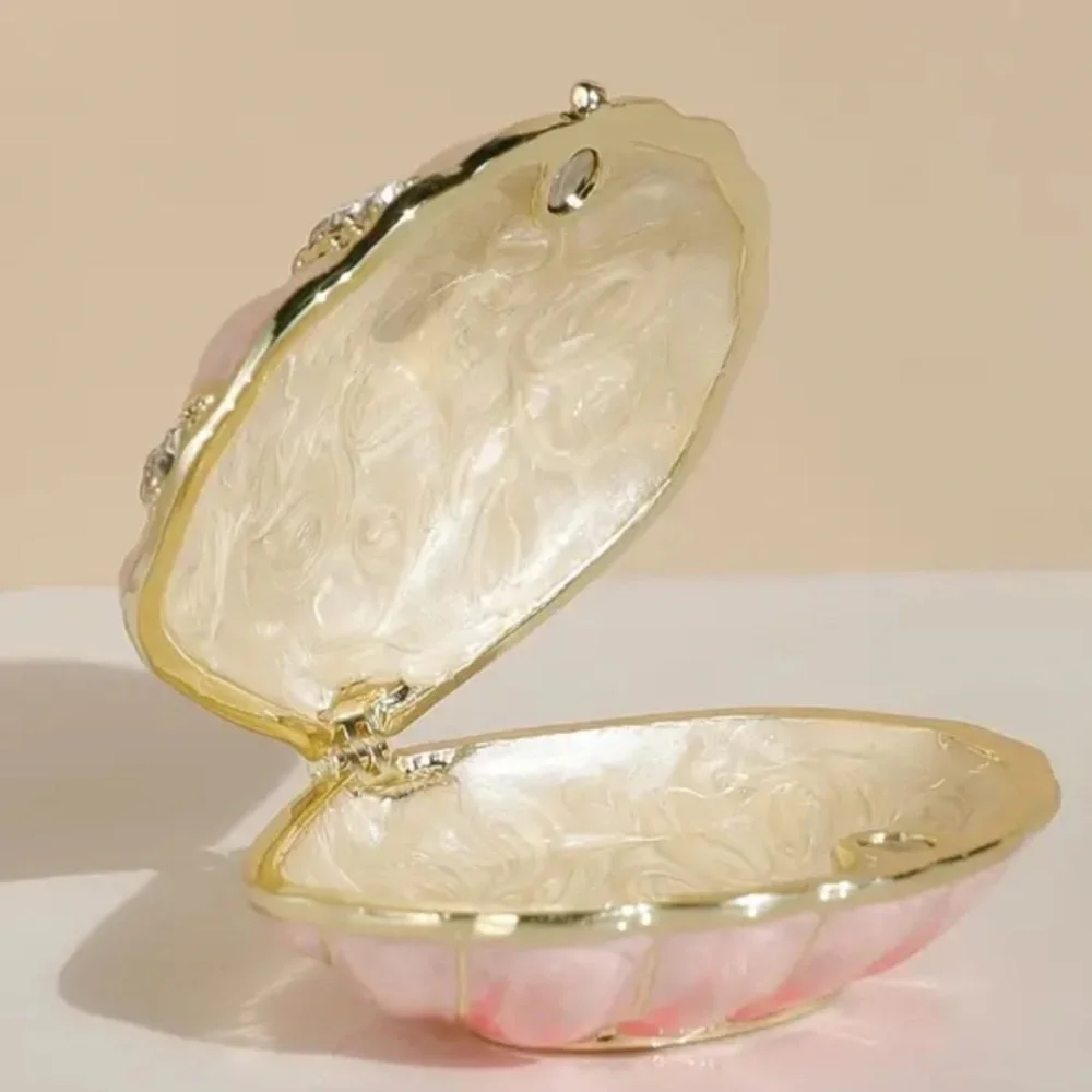 Pink Enamel Crystal Shell Jewelry Box Trinket Holder NWT